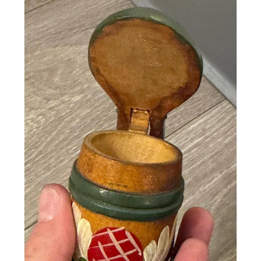 Vintage Swedish Handpainted Wooden Stein Mug with Lid